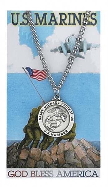 Round St. Michael Marines Medal and Prayer Card Set - Silver-tone