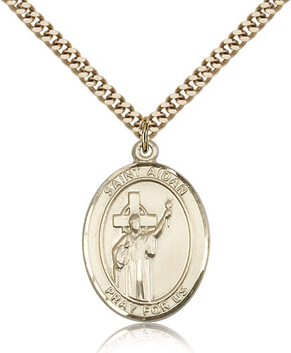 St. Aidan of Lindesfarne Medal, Gold Filled, Large - 24&quot; 2.4mm Gold Plated Chain + Clasp