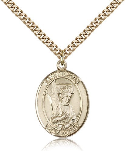St. Helen Medal, Gold Filled, Large - 24&quot; 2.4mm Gold Plated Chain + Clasp