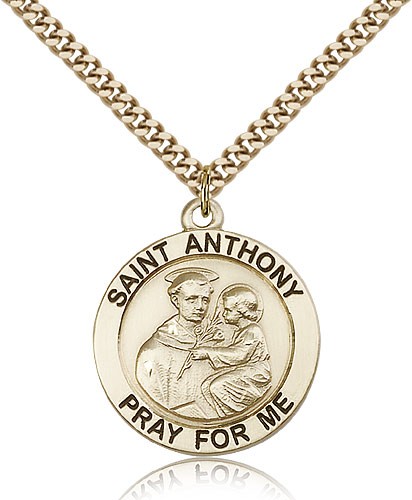 St. Anthony Medal, Gold Filled - 24&quot; 2.4mm Gold Plated Endless Chain