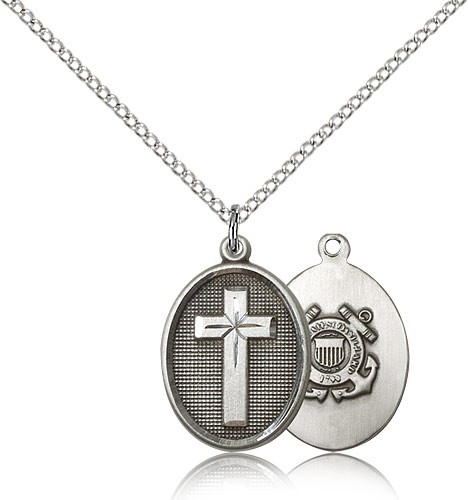 Coast Guard Cross Pendant, Sterling Silver - 18&quot; 1.2mm Sterling Silver Chain + Clasp