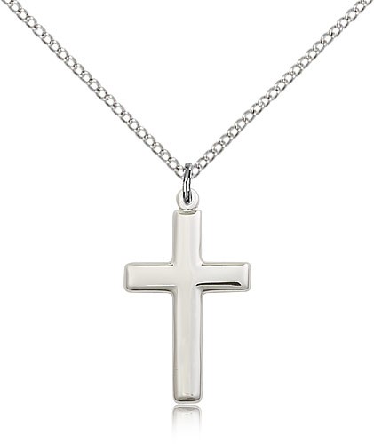 Cross Pendant, Sterling Silver - 18&quot; 1.2mm Sterling Silver Chain + Clasp