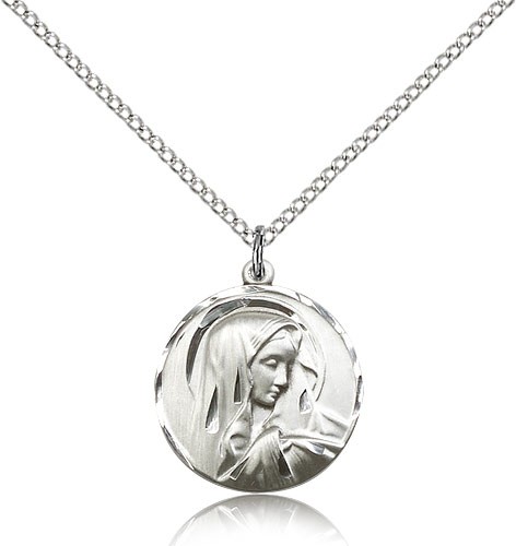 Sorrowful Mother Medal, Sterling Silver - 18&quot; 1.2mm Sterling Silver Chain + Clasp