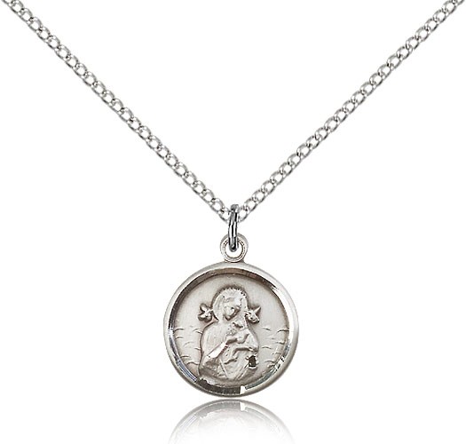 Our Lady of Perpetual Help Medal, Sterling Silver - 18&quot; 1.2mm Sterling Silver Chain + Clasp