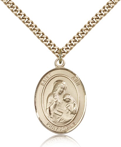 St. Ann Medal, Gold Filled, Large - 24&quot; 2.4mm Gold Plated Chain + Clasp