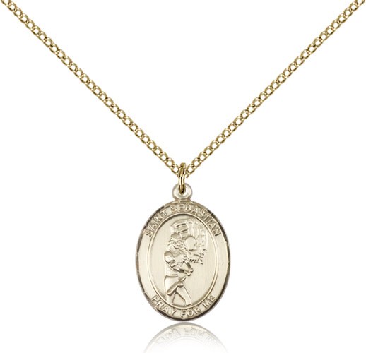 St. Sebastian Softball Medal, Gold Filled, Medium - Gold-tone