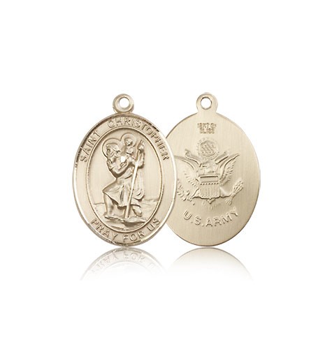 St. Christopher Army Medal, 14 Karat Gold, Medium - 14 KT Yellow Gold