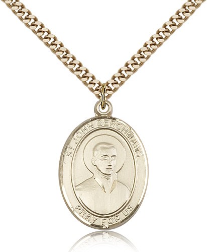 St. John Berchmans Medal, Gold Filled, Large - 24&quot; 2.4mm Gold Plated Chain + Clasp