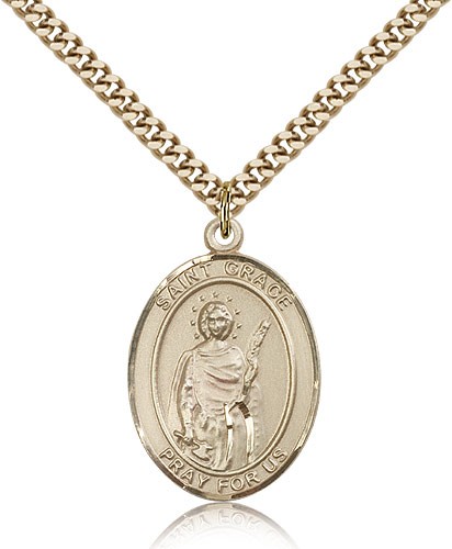 St. Grace Medal, Gold Filled, Large - 24&quot; 2.4mm Gold Plated Chain + Clasp