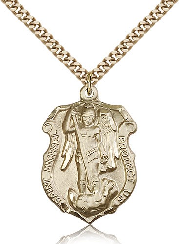 St. Michael the Archangel Medal, Gold Filled - 24&quot; 2.4mm Gold Plated Endless Chain