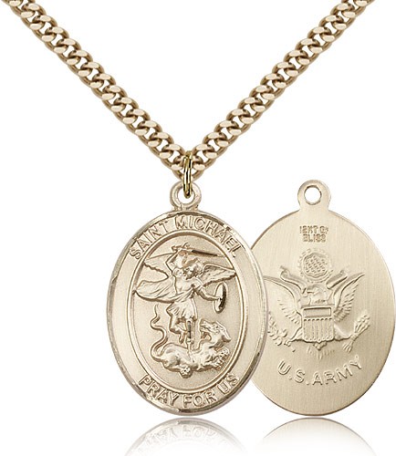 St. Michael Army Medal, Gold Filled, Large - 24&quot; 2.4mm Gold Plated Chain + Clasp