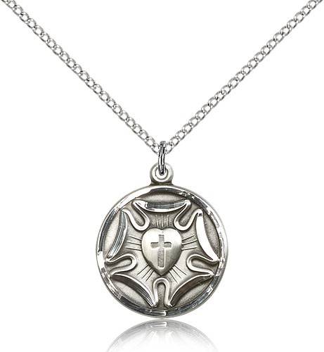 Lutheran Medal, Sterling Silver - 18&quot; 1.2mm Sterling Silver Chain + Clasp