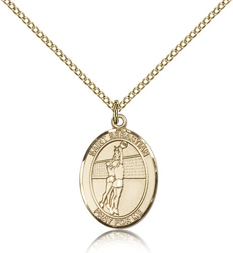 St. Sebastian Volleyball Medal, Gold Filled, Medium - Gold-tone
