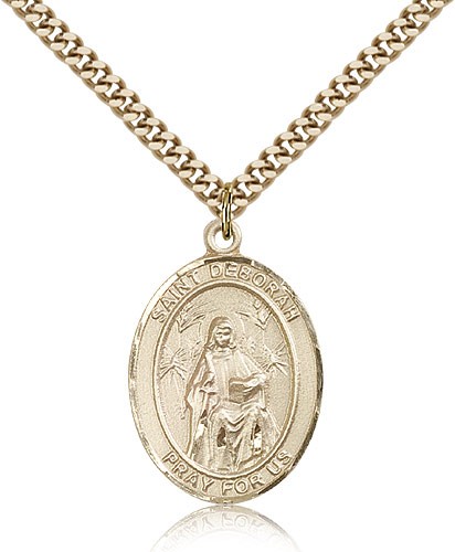 St. Deborah Medal, Gold Filled, Large - 24&quot; 2.4mm Gold Plated Chain + Clasp