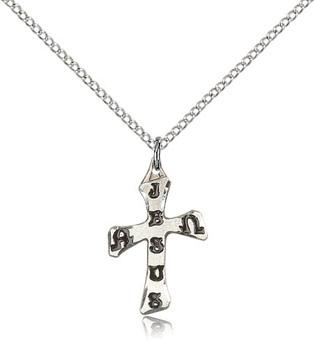 Cross Pendant, Sterling Silver - 18&quot; 1.2mm Sterling Silver Chain + Clasp