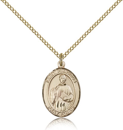St. Placidus Medal, Gold Filled, Medium - Gold-tone