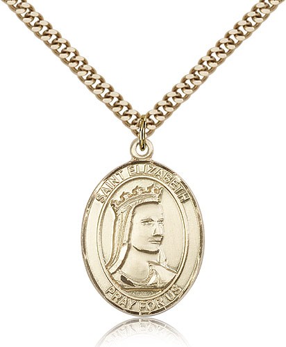 St. Elizabeth of Hungary Medal, Gold Filled, Large - 24&quot; 2.4mm Gold Plated Chain + Clasp