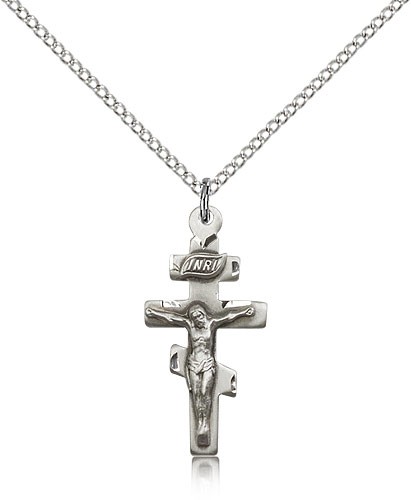 Crucifix Pendant, Sterling Silver - 18&quot; 1.2mm Sterling Silver Chain + Clasp