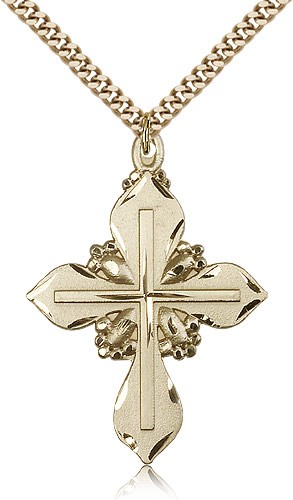 Cross Pendant, Gold Filled - 24&quot; 2.4mm Gold Plated Endless Chain