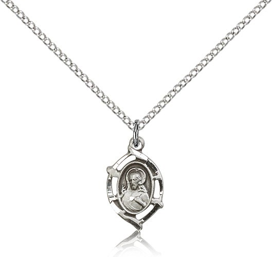 Scapular Medal, Sterling Silver - 18&quot; 1.2mm Sterling Silver Chain + Clasp