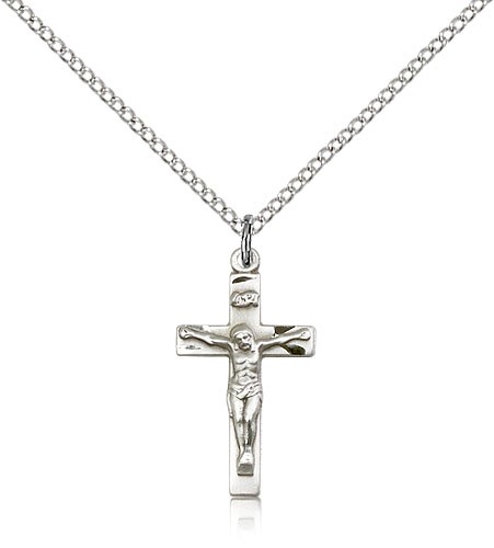 Crucifix Pendant, Sterling Silver - 18&quot; 1.2mm Sterling Silver Chain + Clasp