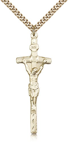 Crucifix Pendant, Gold Filled - 24&quot; 2.4mm Gold Plated Endless Chain