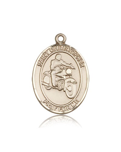 St. Christopher Motorcycle Medal, 14 Karat Gold, Large - 14 KT Yellow Gold
