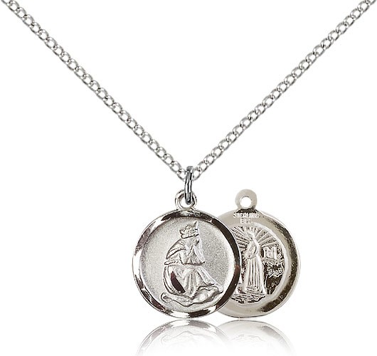 Our Lady of La Salette Medal, Sterling Silver - 18&quot; 1.2mm Sterling Silver Chain + Clasp