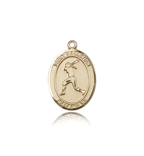 St. Sebastian Softball Medal, 14 Karat Gold, Medium - 14 KT Yellow Gold