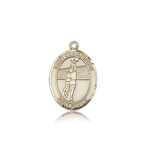 St. Christopher Volleyball Medal, 14 Karat Gold, Medium - 14 KT Yellow Gold