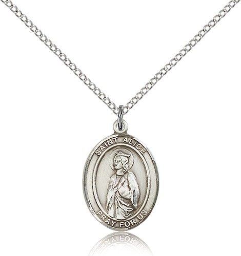 St. Alice Medal, Sterling Silver, Medium - 18&quot; 1.2mm Sterling Silver Chain + Clasp