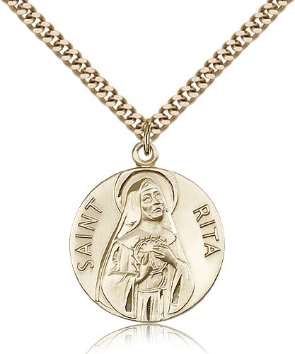 St. Rita of Cascia Medal, Gold Filled - 24&quot; 2.4mm Gold Plated Endless Chain
