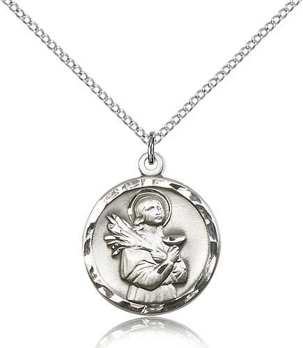 St. Lucy Medal, Sterling Silver - 18&quot; 1.2mm Sterling Silver Chain + Clasp