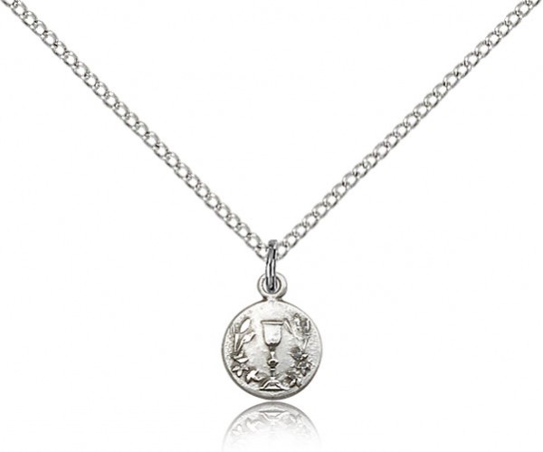 Communion Medal, Sterling Silver - 18&quot; 1.2mm Sterling Silver Chain + Clasp