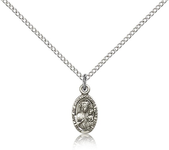 Our Lady of Czestochowa Medal, Sterling Silver - 18&quot; 1.2mm Sterling Silver Chain + Clasp