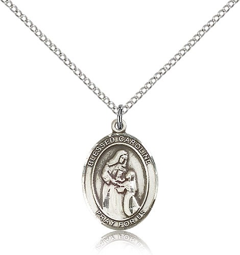 Blessed Caroline Gerhardinger Medal, Sterling Silver, Medium - 18&quot; 1.2mm Sterling Silver Chain + Clasp