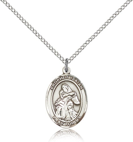 St. Isaiah Medal, Sterling Silver, Medium - 18&quot; 1.2mm Sterling Silver Chain + Clasp