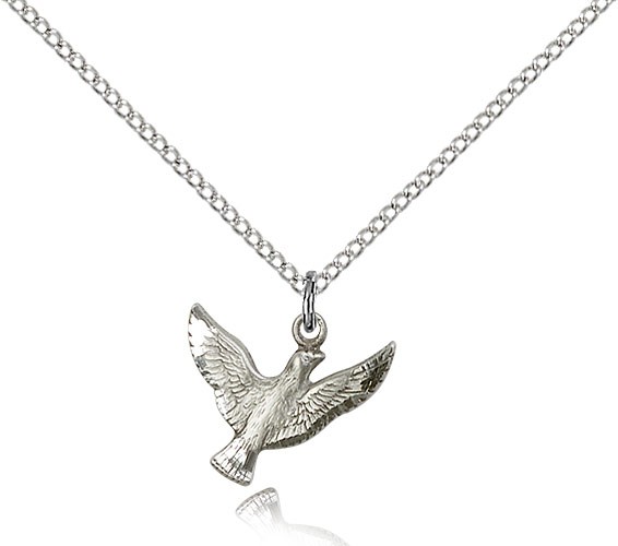 Holy Spirit Medal, Sterling Silver - 18&quot; 1.2mm Sterling Silver Chain + Clasp