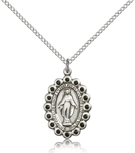 Miraculous Medal, Sterling Silver - 18&quot; 1.2mm Sterling Silver Chain + Clasp