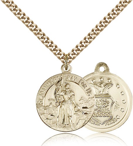 St. Joan of Arc Air Force Medal, Gold Filled - 24&quot; 2.4mm Gold Plated Endless Chain