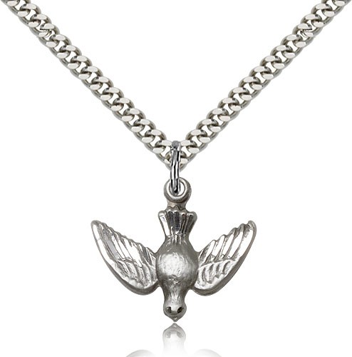 Holy Spirit Medal, Sterling Silver - 24&quot; 2.4mm Rhodium Plate Endless Chain