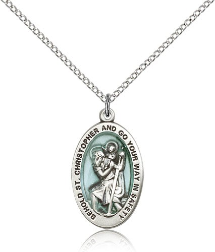 St. Christopher Medal, Sterling Silver - 18&quot; 1.2mm Sterling Silver Chain + Clasp