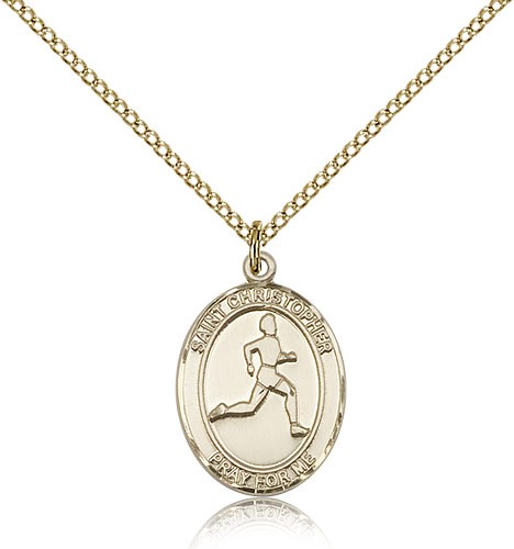 St. Christopher Track and Field Medal, Gold Filled, Medium - Gold-tone
