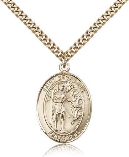 St. Sebastian Medal, Gold Filled, Large - 24&quot; 2.4mm Gold Plated Chain + Clasp