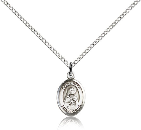 St. Rita Baseball Medal, Sterling Silver medium - 18&quot; 1.2mm Sterling Silver Chain + Clasp