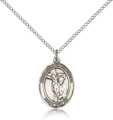 St. Paul of the Cross Medal, Sterling Silver, Medium - 18&quot; 1.2mm Sterling Silver Chain + Clasp