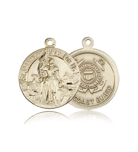 St. Joan of Arc  Coast Guard Medal, 14 Karat Gold - 14 KT Yellow Gold