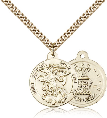 St. Michael Air Force Medal, Gold Filled - 24&quot; 2.4mm Gold Plated Endless Chain