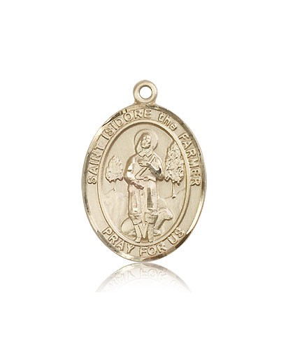 St. Isidore the Farmer Medal, 14 Karat Gold, Large - 14 KT Yellow Gold