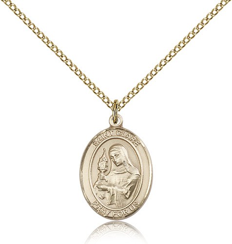 St. Clare of Assisi Medal, Gold Filled, Medium - Gold-tone